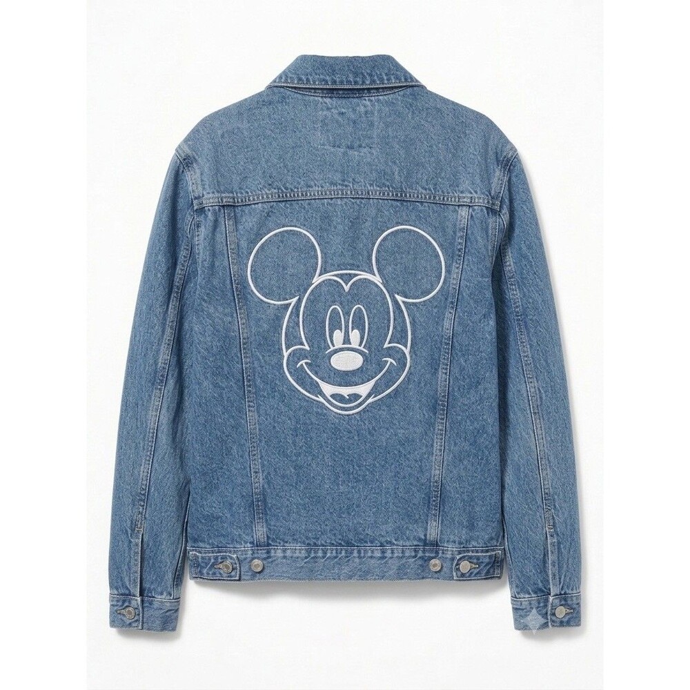 Old Navy Disney Mickey Mouse Denim Jean Jacket XXL 2XL Trucker Patch Coat EUC